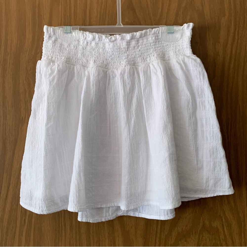 White Smocked Waist Cotton Skirt